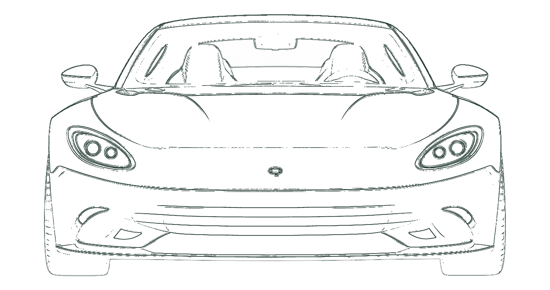 QZR-01 — blueprint frontal, verde carrera